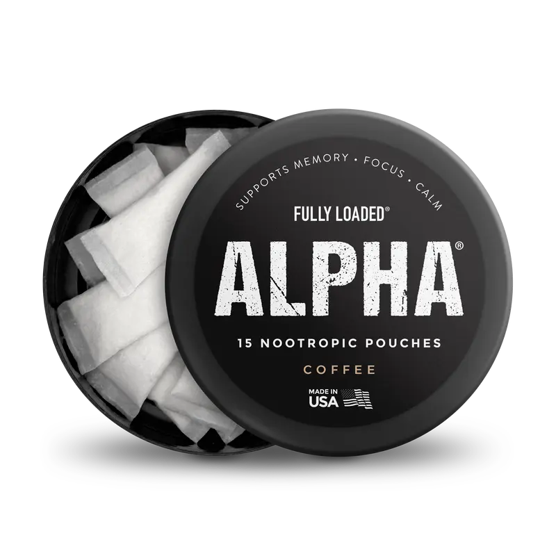 ALPHA Nootropics Coffee Flavor Sugar-Free Amino Acid Supplement Pouches - 60mg Alpha GPC, 60mg L-Tyrosine, 20mg GABA, Supports Calm, Memory, Focus (8-10 Pouches/Day Recommendation)