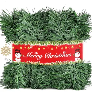 50FT Green Christmas Garland Decorations, Straight Artificial PVC Garland Stairs, Railing, Fireplace, Window, Door