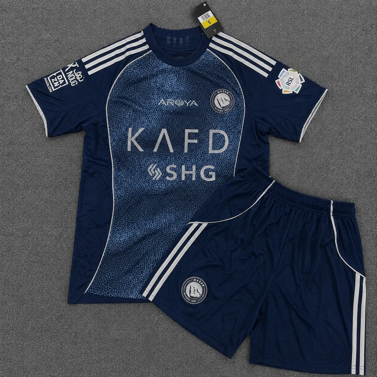 Navy Blue Soccer Uniform Set with White Stripes 2025-2026 (Custom number)