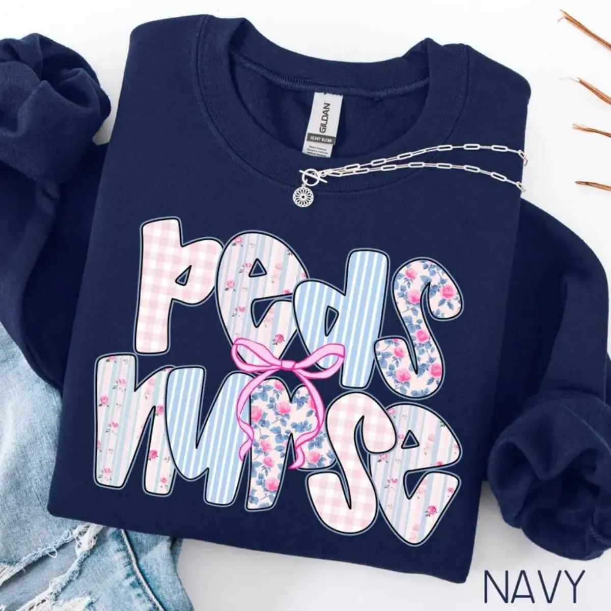 Pediatric Nurse Sweatshirt, Peds Nurse Gift, Coquette Bow Pediatrician Sweater