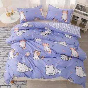 3pcs Fashion Cute Cartoon Cat Animal Series High Definition Digital Print Bedding Set, Home Comfortable Three-Piece Sheet Set