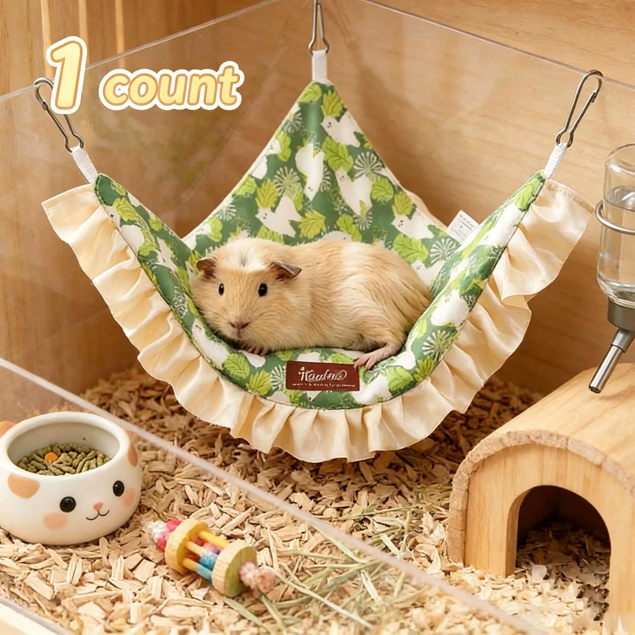 1pc Ruffled Edge Small Pet Hammock with Printing Patterns, Small Pet Sleeping Bed Hanging Triangular Bed with Hooks, Cozy Resting Nest Guinea Pig Bed for Guinea, Hamsters & Other Small Pets