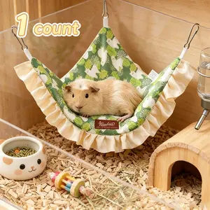 1pc Ruffled Edge Small Pet Hammock with Printing Patterns, Small Pet Sleeping Bed Hanging Triangular Bed with Hooks, Cozy Resting Nest Guinea Pig Bed for Guinea, Hamsters & Other Small Pets