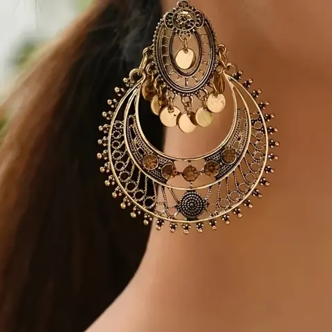 1 Pair Vintage Boho Hollow Geometric Tassel Bohemian Earrings, Boho Style Stylish Jewelry, Fashion Dangling Earrings for Women, Suitable for Daily Wear & Gift-Giving, All-Season Accessory, Chic Gorgeous Jewelry