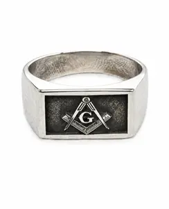 Men's Masonic Ring Square Compass Letter G Bold Statement Symbolic Design - 925 Sterling Silver