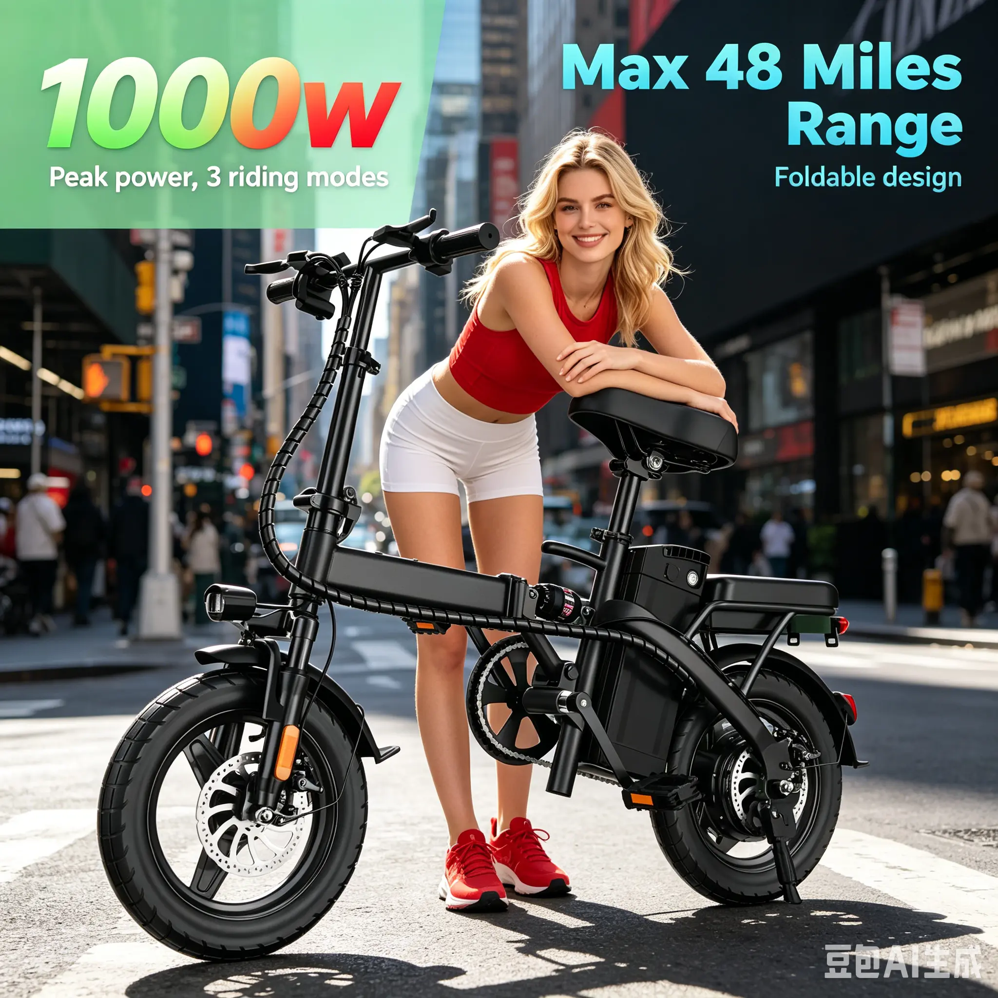 Compact, lightweight, folding e-bike with 10Ah battery, 20 MPH top speed; For kids, teens, adults, daily commuting tool; two-seater bike; tandem bike