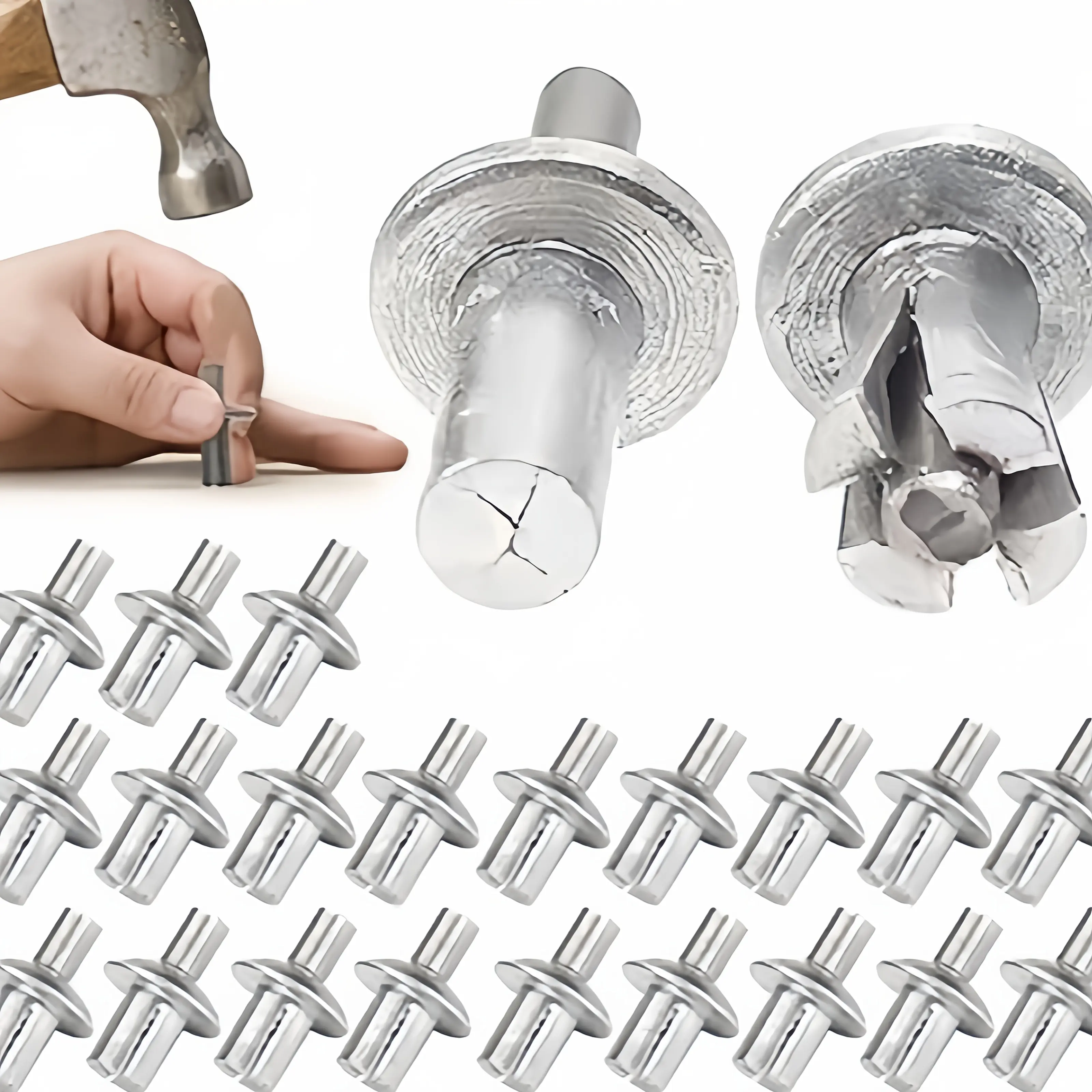 100-Piece Heavy-Duty Aluminum Hammer Rivets, 5x9mm Round Head Expansion Fasteners, Hardware for Metal Part Fastening