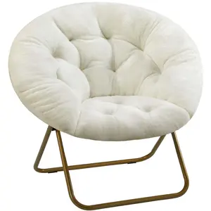 Nouveau Decor X-Large Faux Fur Saucer Chair - Comfy Lounge Chair for Bedroom Living Room, Folding Seat for Kids Teens Adults, Soft Padded and Metal Frame Modern Design for Home Office Does not apply