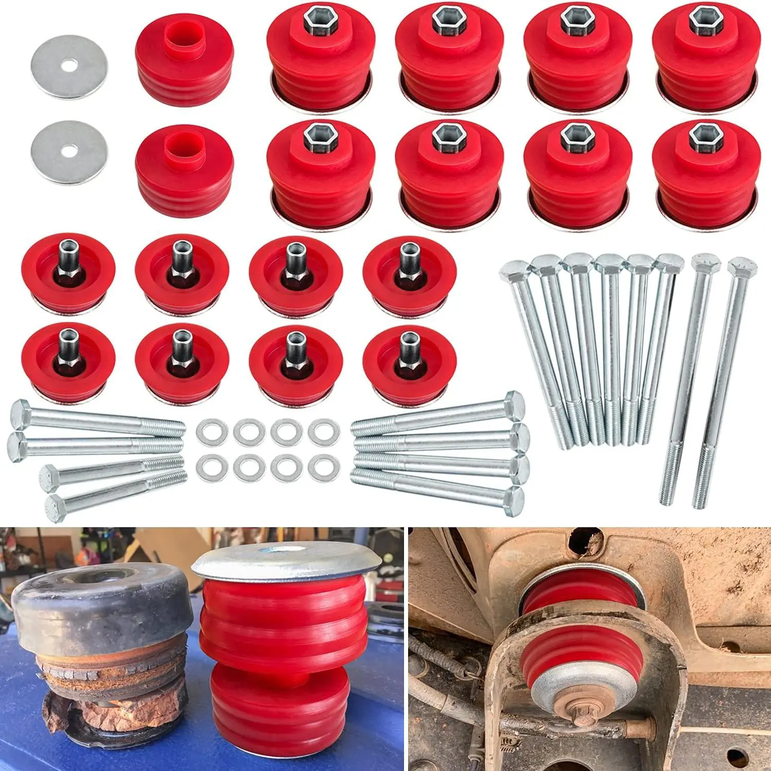 KF04060BK High-Density PU Automotive Direct Replace Body Mount Bushing Kit for Ford F250/F350 Super Duty 2008-2016 2WD/4WD, Polyurethane Cab Mounts, Steel Sleeves, Hardware (Red) - Frame Alignment Compatible