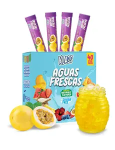 Klass Aguas Frescas Zero Sugar Drink Mix Variety Pack, 40 Single Serve Powder Packets, Passionfruit Flavor, Caffeine Free, Natural Flavors, 5 Calories per Stick for Water Beverage Mix