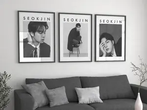 Seok Jin BTS Poster Set of 3, Aesthetic BTS Jin Wall Art, Minimalist monochrome bts Room Decor, bts gifts, b&w bts art 1
