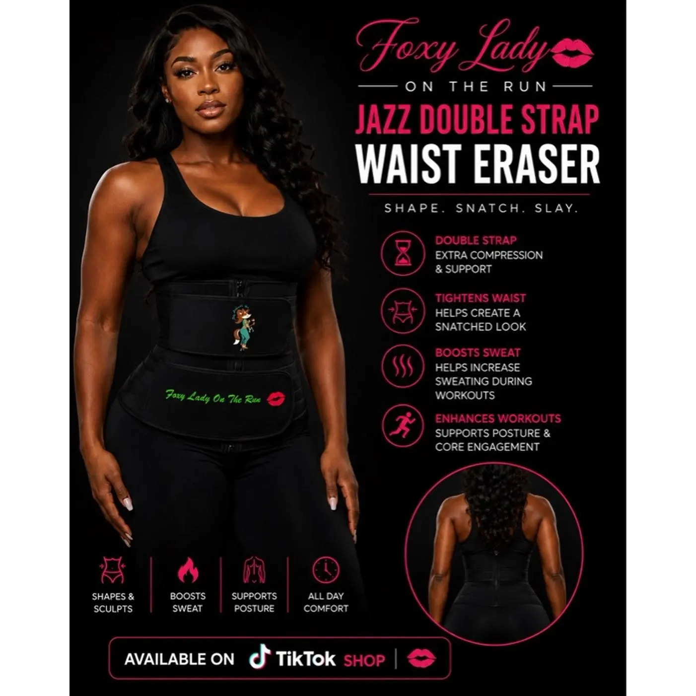 Foxy Lady On The Run Jazz Double Strap Waist Eraser - Shape Snatch Slay with Double Strap for Extra Compression Support and Snatched Look