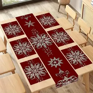 5/7 pieces of red Christmas snowflake table flag and placemat set, Dining Table Centerpiece, home and restaurant decoration, holiday party decoration