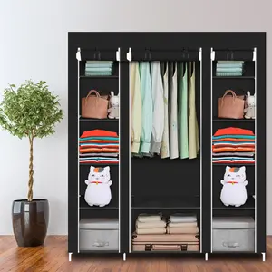 69-in Portable Non-Woven Fabric Wardrobe Closet Armoire, Sturdy Dustproof, Easy-Setup Home Storage Organizer (Black) Organization Interior