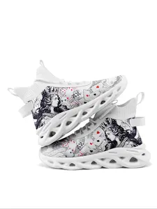 Men's Fashionable Floral & Skull Print Lace Up High Top Sneakers, Casual Comfortable Breathable Sports Running Shoes, Male All-match Round Toe Shoes for Daily Wear