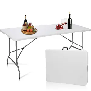 6ft Folding Table,Plastic Heavy Long Foldable Dining Table,with Portable Carrying Handle,Foldable Table for Picnic, Party, Camping,Office etc. (6ft)