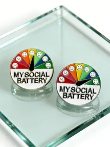 Two-Piece Emotion Indicator Metal Pins, Sliding Social Energy Design, Unisex Fashion Accessory, Couple Gift, Trendy and Practical