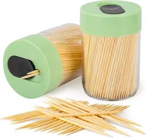 Sturdy Safe Toothpick Holder with 800 Natural Wood Toothpicks for Teeth Cleaning, Unique Home Design Decoration, Unusual Gift, 2 Pack, Green