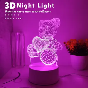 Modern 3D Teddy Bear Night Light, USB Powered Glowing Desk Lamp, Perfect Home Decor, Bedroom Office Gift, Party Decoration