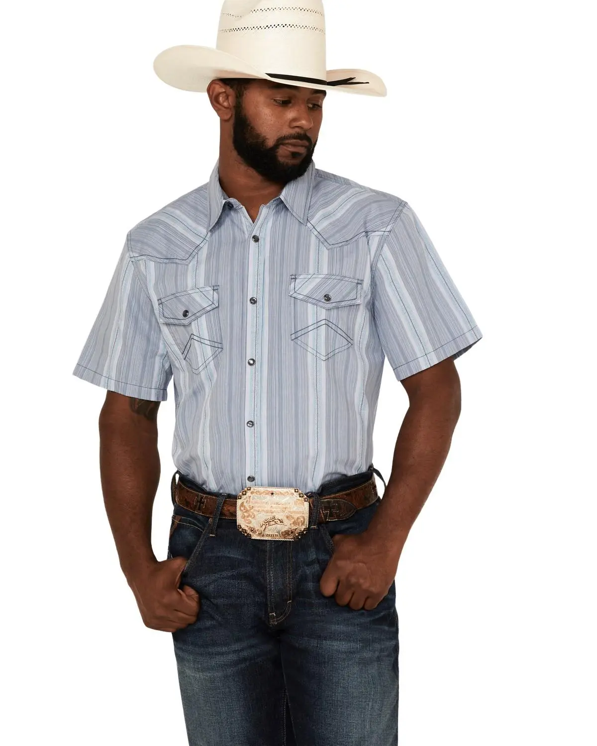 Cody James Men's Springs Vertical Stripe Short Sleeve Snap Western Shirt - Cjsu22w7