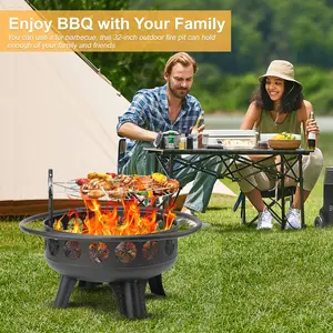 Fire Pit，32-Inch 3-in-1 Fire Pit with Swivel Cooking Grate – Outdoor Wood-Burning Fire Pit for Patio, Backyard, Garden BBQ, Bonfire, and Camping