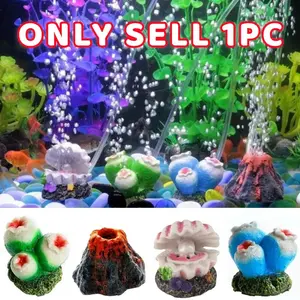Bubble Stone Oxygen Fish Tank Decor, Realistic Volcano Landscape, Small Aquarium Ornament, Healthy Habitat Bubble Rock, No Battery Needed