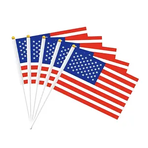 20 Pack Small USA Flag Stick 5'' x 8'' - Handheld Waving American Flags 14 x 21 cm, Mini US Flag for Outdoor Banners Plastic Set Decor Ornaments