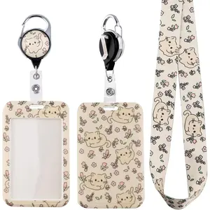 Teachers ID Badge Holder & Retractable Reel Clip - Cute Cats & Floral  Lanyard for Women Girls  - Aesthetic Preppy School ID Reel