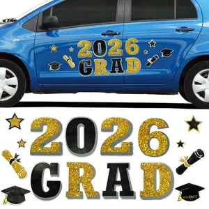 16Pcs 2026 Graduation Car Magnets Congrats Grad Magnetic Bumper Stickers Refrigerator Decals Senior Car Decorations for Car Refrigerator Garage Door