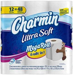 Charmin Ultra Soft Mega Roll Toilet Paper, 12 Count, Includes Toilet Wipes Compatibility for Home Care Supplies