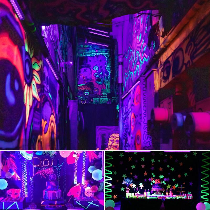 Barrina Black Light Bar, 10W 1FT Magnetic, for Glow Party, Fluorescent Poster Paint, Blacklight Halloween Decorations, Linkable, Plug with Built-in ON/Off Switch, 2 Packs