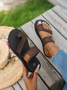 Women's Toe-Over Sandals 2026 New Summer Outdoor Thick Sole Beach Shoes, Soft Bottom Casual Sports Flip Flops, Plain Design