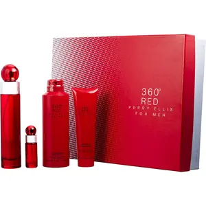 Perry Ellis 360 Red Set-Edt Spray 3.4 Oz & Shower Gel 3 Oz & Deodorant Body Spray 6 Oz & Edt Spray 0.25 Oz Mini For Men