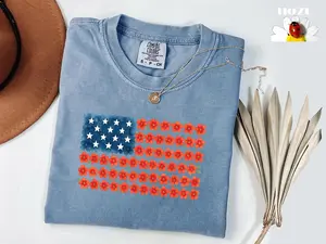 Comfort Colors- Floral American Flag T-Shirt, 4th of July Shirt, Patriotic Shirt, Independence Day Shirt, Floral American Flag Shirt, USA Tee