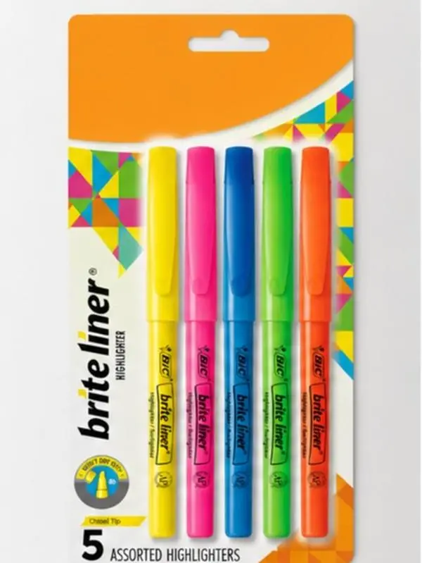 5-Count Highlighters, Chisel Tip | Assorted Colors, Highlighter Markers for School, Office & Study