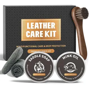 Leather Boot Care Kit, 5- Set with Saddle Soap,  Oil, Applicators & Cloth, Leather Cleaner and Conditioner for Boot, Shoes, Bags, Furniture, Mens Dad Christmas Birthday Gifts Ideas