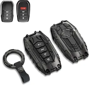Metal Key Fob Cover Case Compatible with Toyota, Zinc Alloy Keychain Compatible with Toyota 2019-2024 Venza&Land Cruiser& Fortuner&Grand Highlander&Corolla Cross&Hilux-Type A,4 Button Model