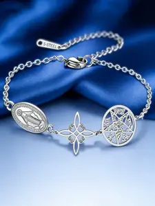 Women's 316 Stainless Steel Triple Protection Bracelet, Charm Bracelet, Witch Knot, Pentagram & Tetragrammaton Amulet, 18k Plated, Ideal for Daily Wear & Parties