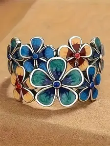 Boho-Chic Floral Fashion Cuff Ring for Women - Boho Style Rings, Vintage Ethnic Style, Zinc Alloy, Perfect for Casual Attire & Gifting