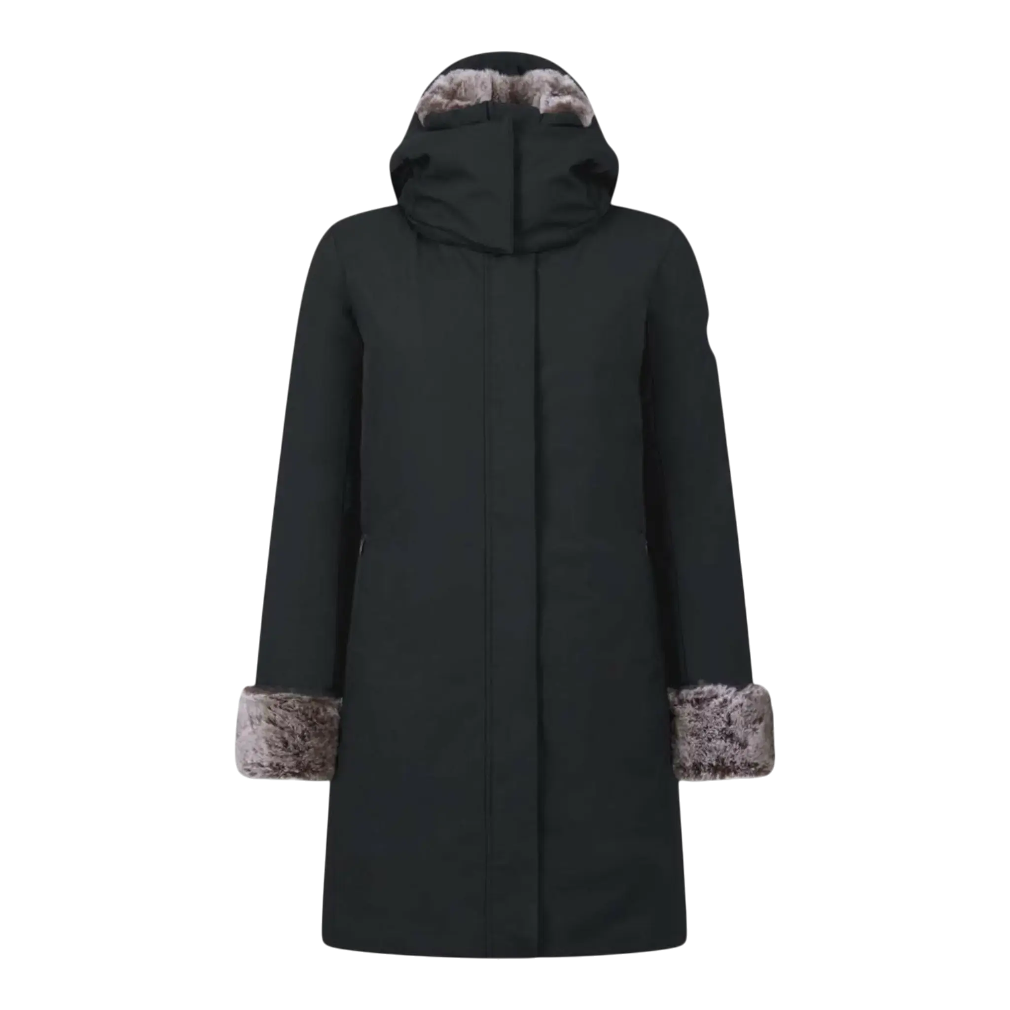 Save The Duck Smeg Hooded Parka with Faux Fur Coat in Shadow Black | Women's