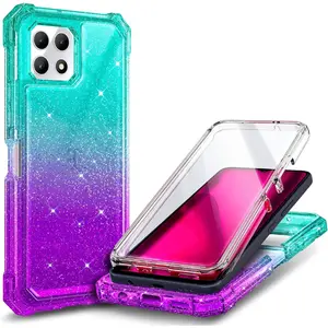 Designed for T-Mobile REVVL 7 5G Case with [Built-in Screen Protector], Full-Body Shockproof Protective Rugged Bumper Cover Phone Case for REVVL 7 (Glitter Aqua/Purple)