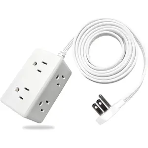 Power Strip with 6 Outlets Charging Ports, 6Ft Flat Plug Extension Cord with Multiple Outlets, 3 Sided Design Outlet Extender, Wall Mount, for Home/Dorm/Office, Space Saving Compact Layout