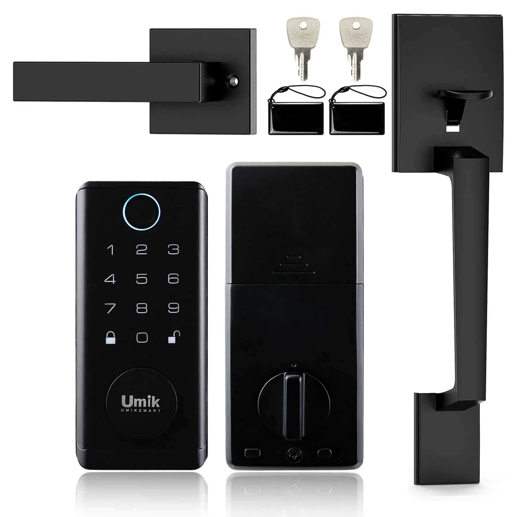 Umik 5-in-1 Iron Smart Door Lock with Fingerprint, App Control - Tuya WiFi Keyless Entry, Auto-Lock, IC Card, Passcode, IP65 Waterproof Electronic Deadbolt, Type-C Charging Handles - Smart Home Gadgets for Front, Wooden Doors