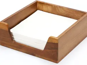 Napkin Holder for Table, Wooden Napkin Dispenser with Side Large Opening for Paper Napkins, Farmhouse Style Square Napkin Holder, Home Kitchen Dining Tabletop Decor