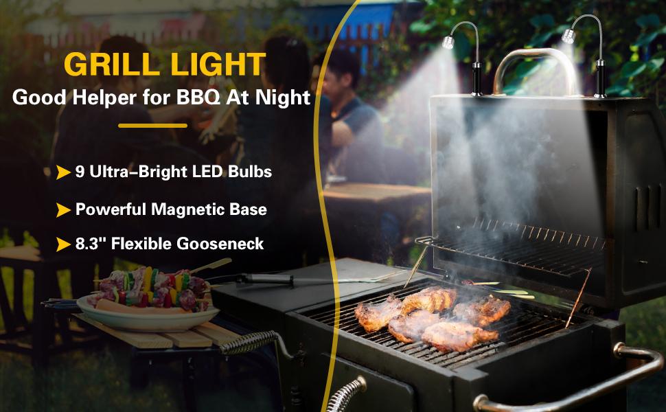 Must Have BBQ Accessories - [2 Pack] Waterproof & Heat Resistant Grill Light, 360° Gooseneck, Magnetic Work Light for Camping, Cooking, Fishing - Gift Box, Batteries Included