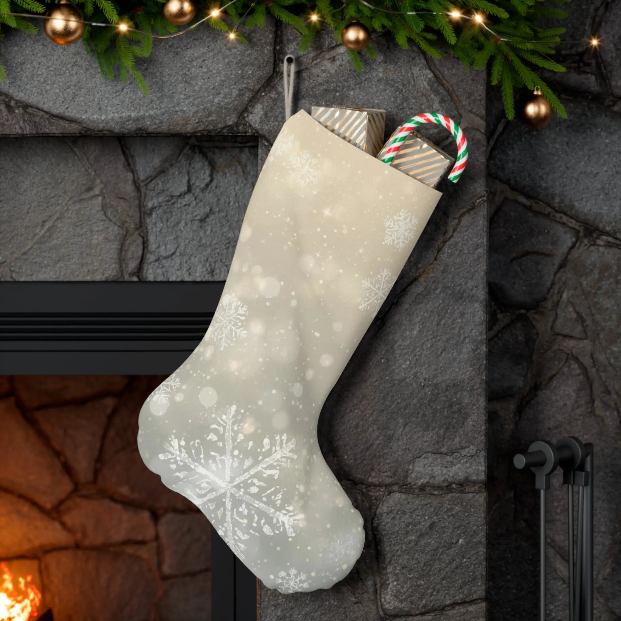 Snowflake Christmas Stocking — Elegant Beige Holiday Stocking