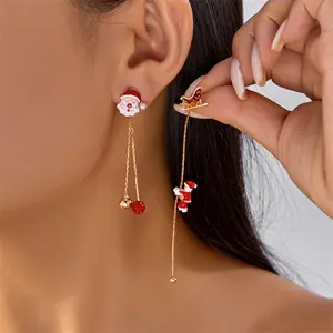 Christmas Santa Claus Tassel Earrings, Golden Christmas Sled Earrings, Cute Christmas Party Gifts, Fashion Jewelry for Women mothersdaygift