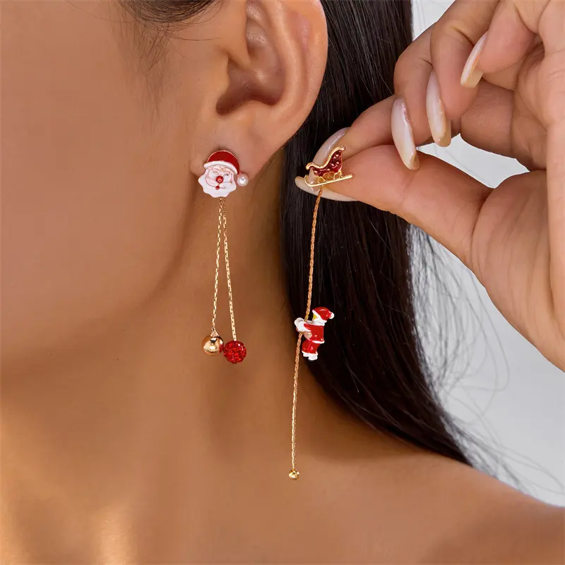 Christmas Santa Claus Tassel Earrings, Golden Christmas Sled Earrings, Cute Christmas Party Gifts, Fashion Jewelry for Women