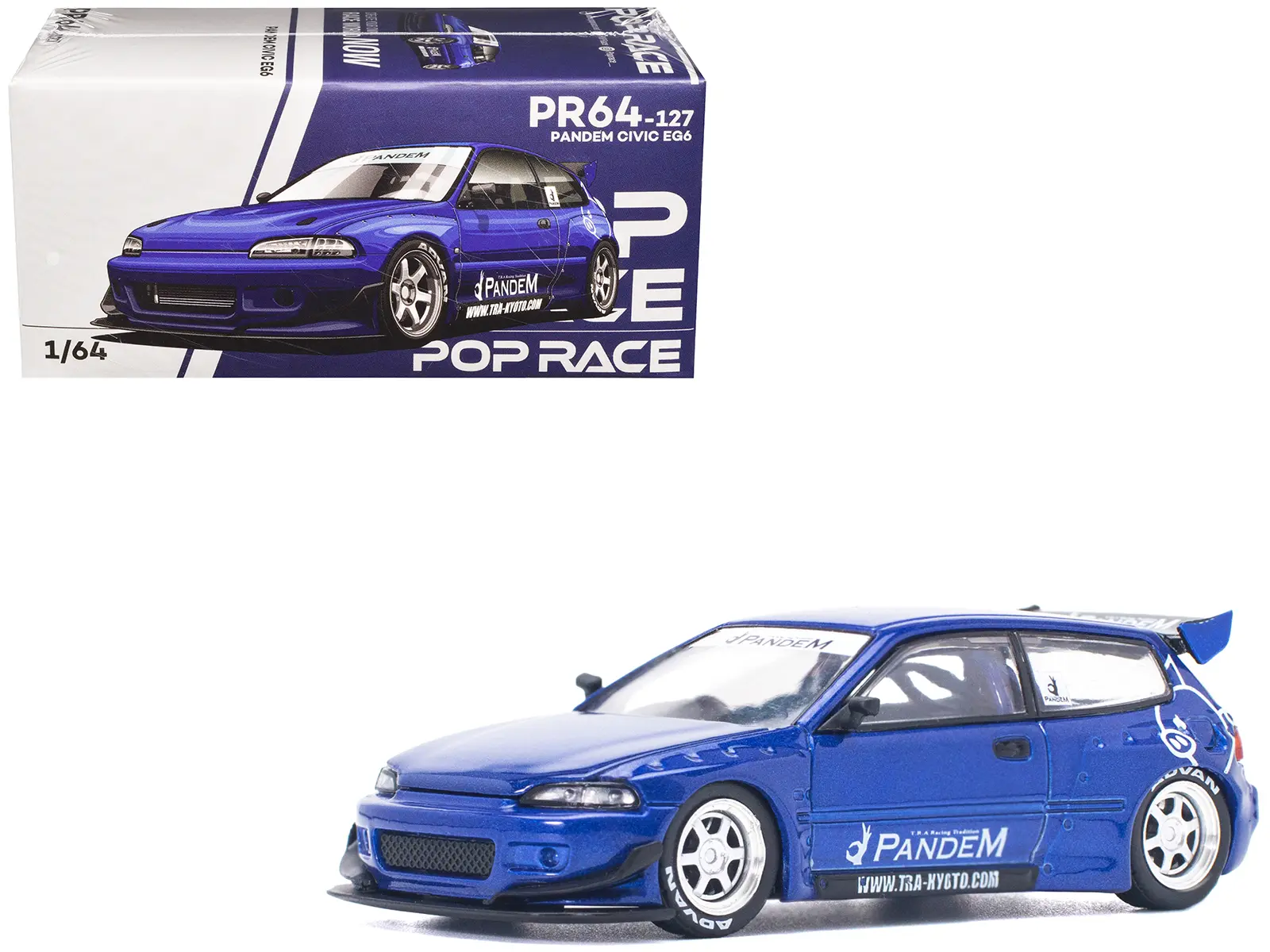 Pandem Civic EG6 RHD (Right Hand Drive) Blue Metallic 1/64 Die Cast Model Car by Pop Race