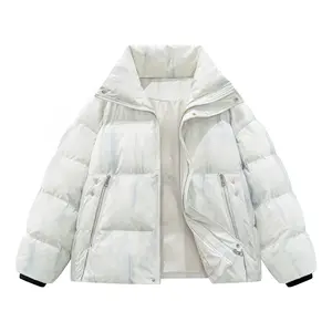 Men's/Women's Tie-Dye White Puffer Jacket, Stand Collar Warm Winter Down Outerwear
